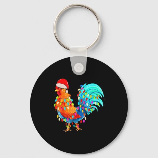 Porte-clés Christmas Lights Chicken Wearing Xmas Hat Chicken (Recto)