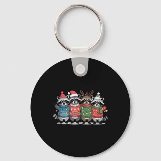 Porte-clés Christmas Lights Raccoon Santa Funny Xmas Tree For (Recto)