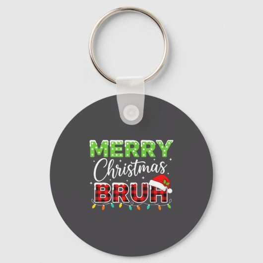 Porte-clés Christmas Merry Christmas Bruh Buffalo Plaid Santa (Recto)