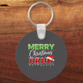 Porte-clés Christmas Merry Christmas Bruh Buffalo Plaid Santa (Recto)