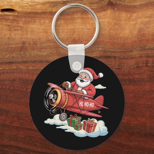 Porte-clés Christmas Santa Claus Pilot Flying Airplane Gift (Recto)
