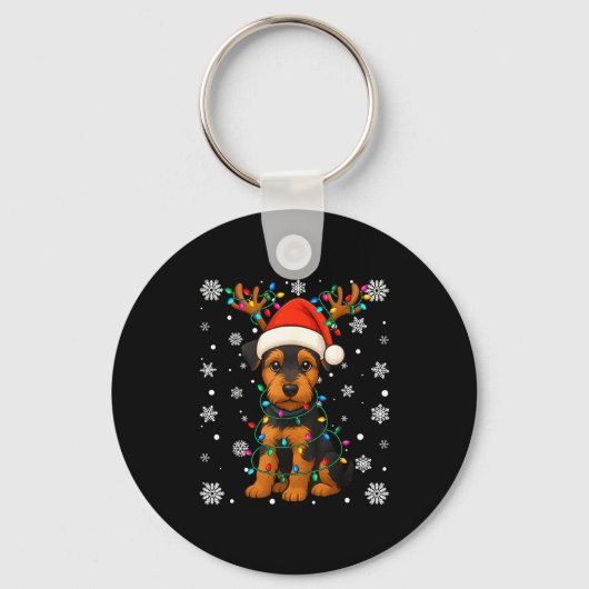 Porte-clés Christmas Santa Hat Reindeer Airedale Terrier Love (Recto)