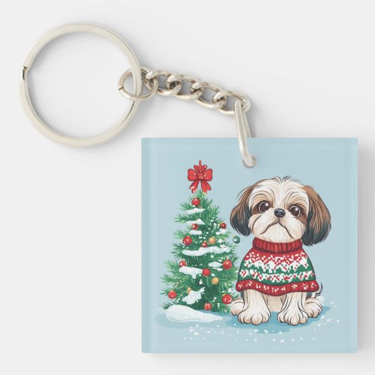 Porte-clés Christmas Shih Tzu Santa Dog (Devant)