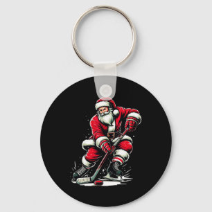 Porte-clés Christmas Sports Père Noël joue au hockey sur glac
