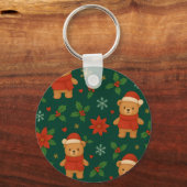 Porte-clés Christmas Teddy Bear Pattern – Cute Green Holiday (Verso)