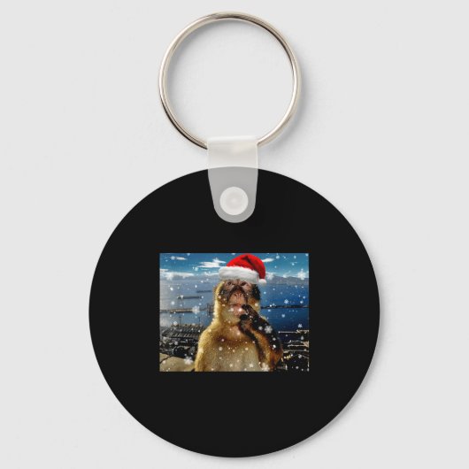 Porte-clés Christmas Thinking Monkey Meme Brainrot Xmas Gift  (Recto)