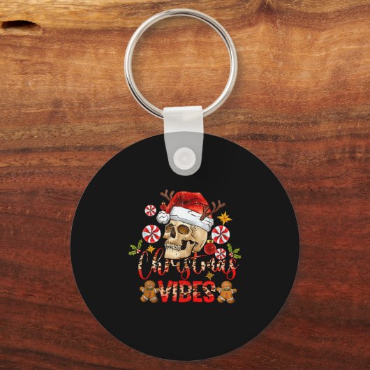 Porte-clés Christmas Vibes Skull Santa Hat Christmas Skeleton (Recto)