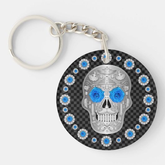 Porte-clés Chrome Calavera (Rose Bleue) (Devant)