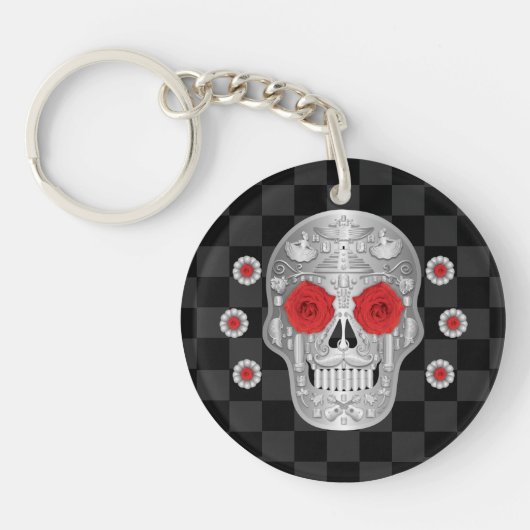 Porte-clés Chrome Calavera (Rose rouge) Porte - clé (Devant)