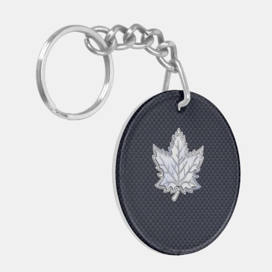 Porte-clés Chrome comme feuille d'érable sur fibre de carbone (Devant gauche)
