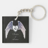 Porte-clés Chrome & Faux Cuir aile coeur Keychain (Dos)