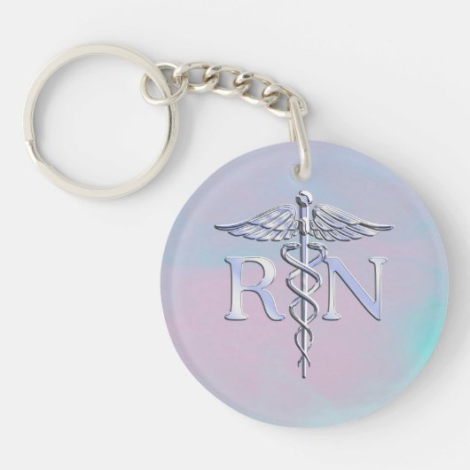 Porte-clés Chrome Style RN Caduceus Médicale Mère Pearl Look (Devant)