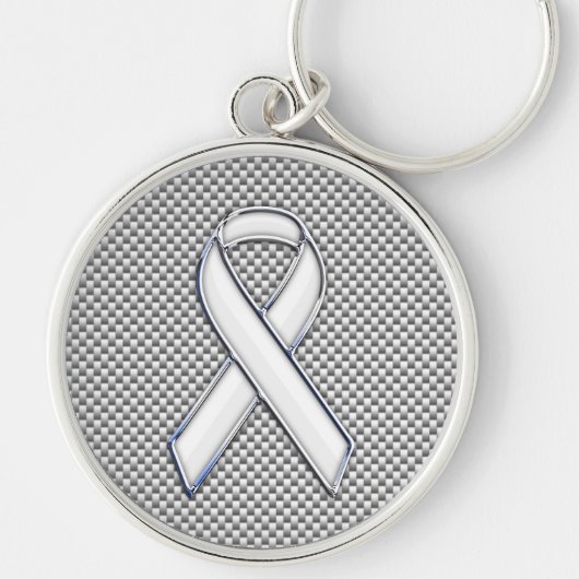 Porte-clés Chrome White Ribbon Sensibilisation Carbone Fibre  (Devant)