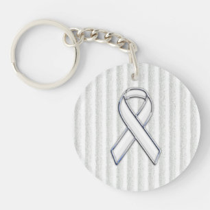 Porte-clés Chrome White Ribbon Sensibilisation sur les bandes