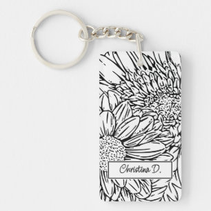 Porte-clés Chrysanthèmes noirs sur fond blanc avec photo