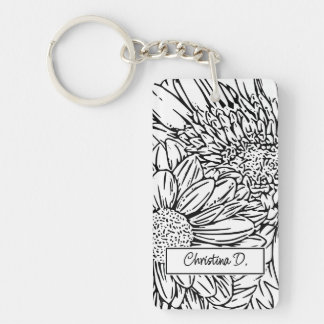 Porte-clés Chrysanthèmes noirs sur fond blanc avec photo