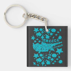 Porte-clés Chypre carte vintage rétro turquoise look vacances