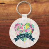 Porte-clés Ciao Bella Cute Coeur Floral avec Fleurs Tropicale (Recto)