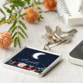 Porte-clés Ciel au clair de lune étoilé floral aquarelle (Côté)