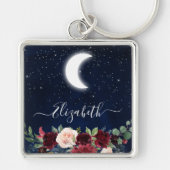 Porte-clés Ciel au clair de lune étoilé floral aquarelle (Devant)