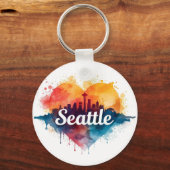 Porte-clés Ciel de Seattle à l'aquarelle (Recto)