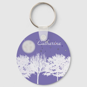 Porte-clés Ciel nocturne lune et étoiles arbres silhouette ar
