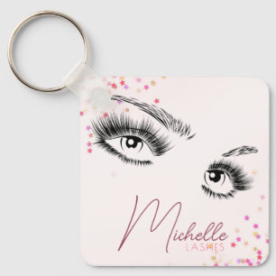 Porte-clés Cils Brillants Rose Paillettes Confettis Maquillag