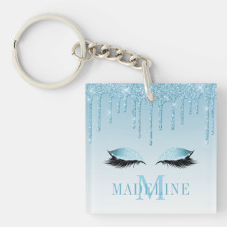 Porte-clés Cils Pailletés Bleus de Mode Monogramme