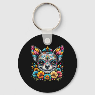 Porte-clés Cinco De Mayo Chihuahua Chien Sugar Crâne Fleur