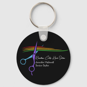 Porte-clés Ciseaux arc-en-ciel Styliste Chic Salon Marketing