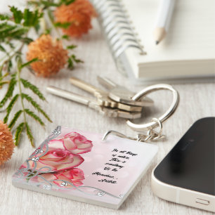 Porte-clés Citation Aristote de la clé rose/rose blanche Chai