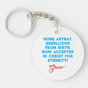 Porte-clés Citation chrétienne Grace avec typographie bleue e