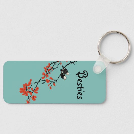 Porte-clés Citation d'amitié Deux oiseaux Feuilles rouges Mon (Recto)