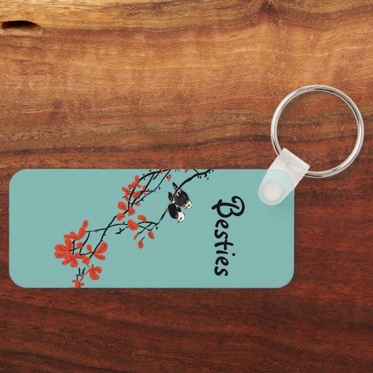 Porte-clés Citation d'amitié Deux oiseaux Feuilles rouges Mon (Recto)