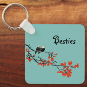 Porte-clés Citation d'amitié Deux oiseaux Monogramme Feuille (Recto)