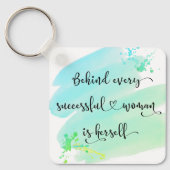 Porte-clés Citation de femme réussie Turquoise Aquarelle Scri (Recto)