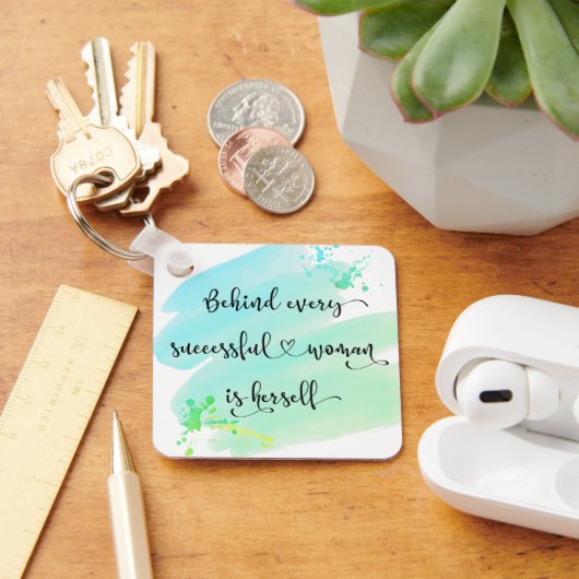 Porte-clés Citation de femme réussie Turquoise Aquarelle Scri (Bureau)