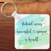 Porte-clés Citation de femme réussie Turquoise Aquarelle Scri (Recto)
