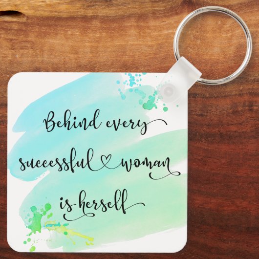 Porte-clés Citation de femme réussie Turquoise Aquarelle Scri (Verso)