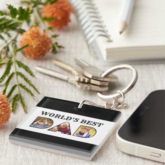 Porte-clés Citation du meilleur papa du monde 3 photo Collage (Devant Droit)