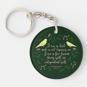Porte-clés Citation florale verte de Charlotte Bronte Jane