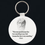 Porte-clés Citation Par Platon<br><div class="desc">"Les hommes sages parlent parce qu'ils ont quelque chose à dire; ils sont stupides parce qu'ils doivent dire quelque chose." Citation du célèbre philosophe grec Platon.</div>