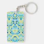 Porte-clés Citation photo personnalisée en mosaïque bleue ver (Dos)