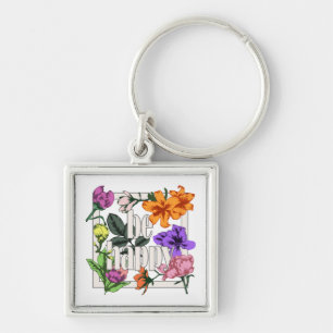 Porte-clés Citation positive Be Happy and garden flowers