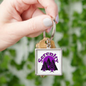 Porte-clés Citation Serenity Moderne Black Purple Lune Arbres (main)