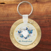 Porte-clés Citation Transformée Cœur et Papillons Bleus (Verso)