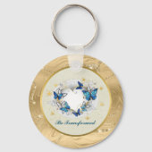Porte-clés Citation Transformée Cœur et Papillons Bleus (Verso)