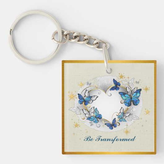 Porte-clés Citation Transformée Cœur et Papillons Bleus (Devant)