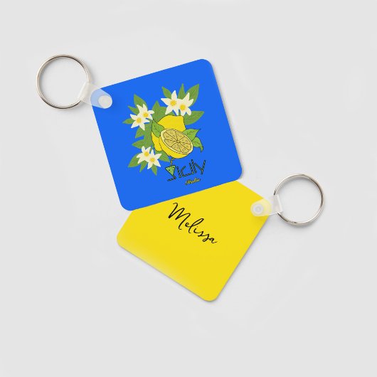 Porte-clés Citron avec fleurs