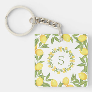 Porte-clés Citrons Verdure Monogramme Élégant
